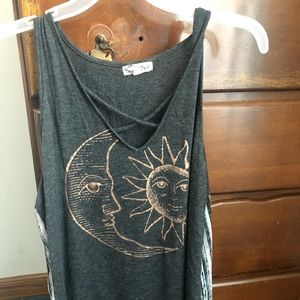 ABOUT A GIRL crisscross sun&moon tank top LARGE